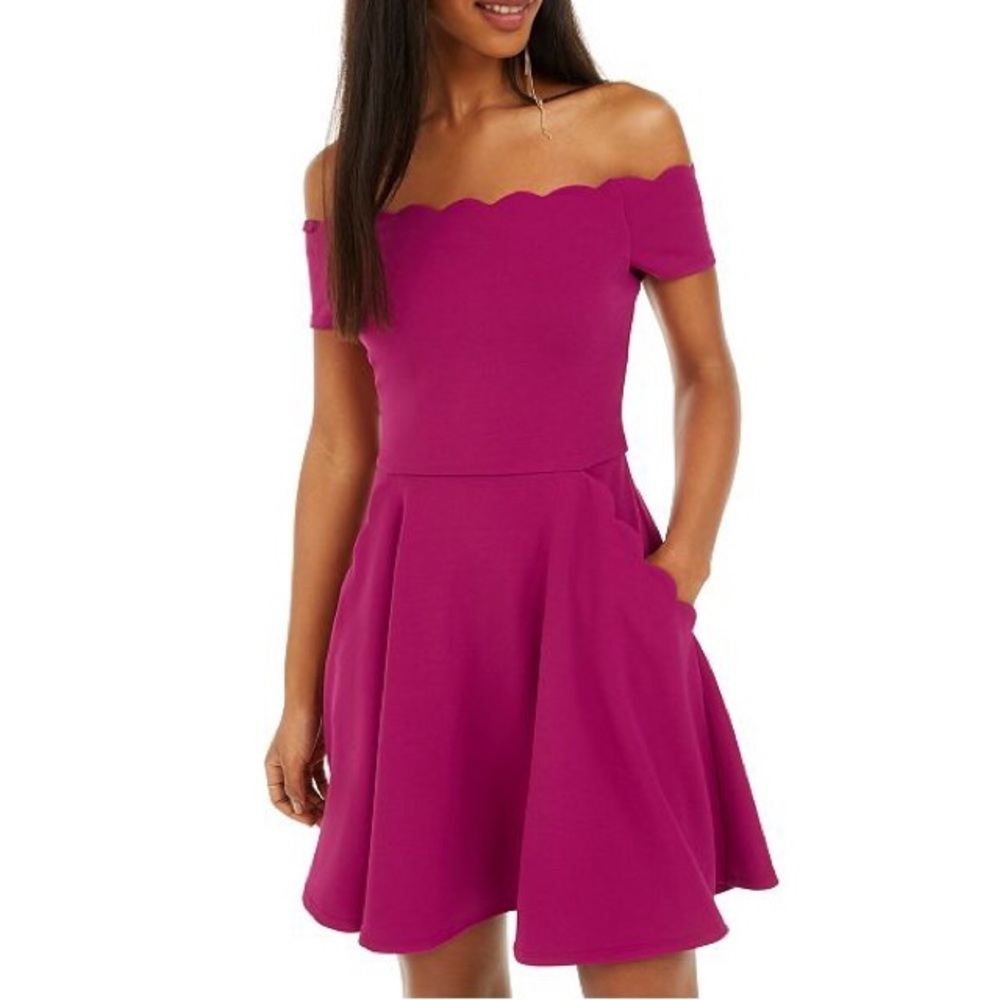 NWT B. Darlin Pink Scalloped Off-Shoulder Dress